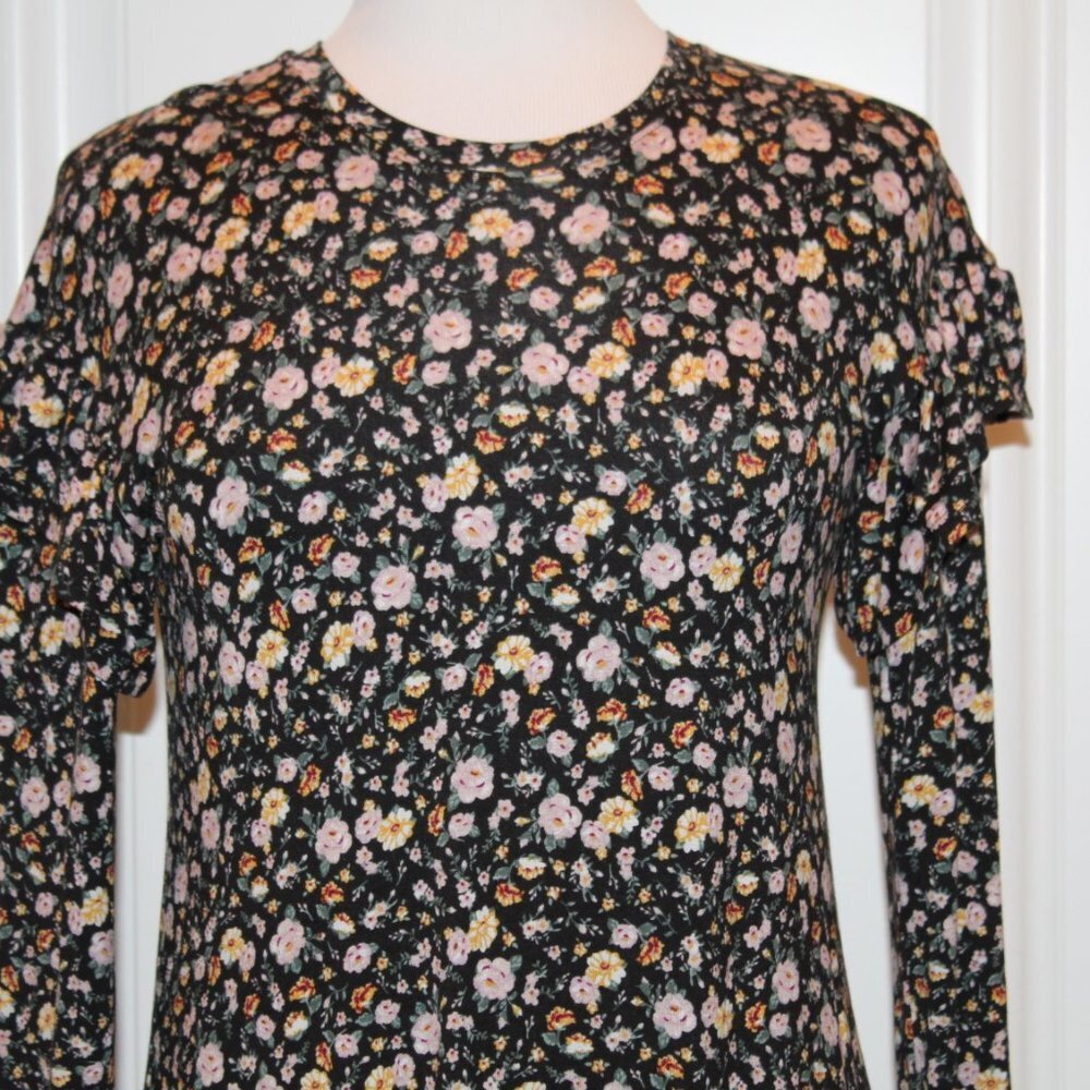 Ditsy Floral Babydoll Mini Dress Layered Long Sleeve Soft Grunge Cottagecore M - Picture 7 of 7